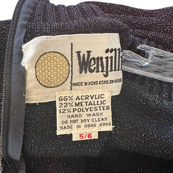 Vintage 70's Wenjilli Black Metallic Knit Maxi Sweater Dress Size 5/6 - Picture 9 of 10